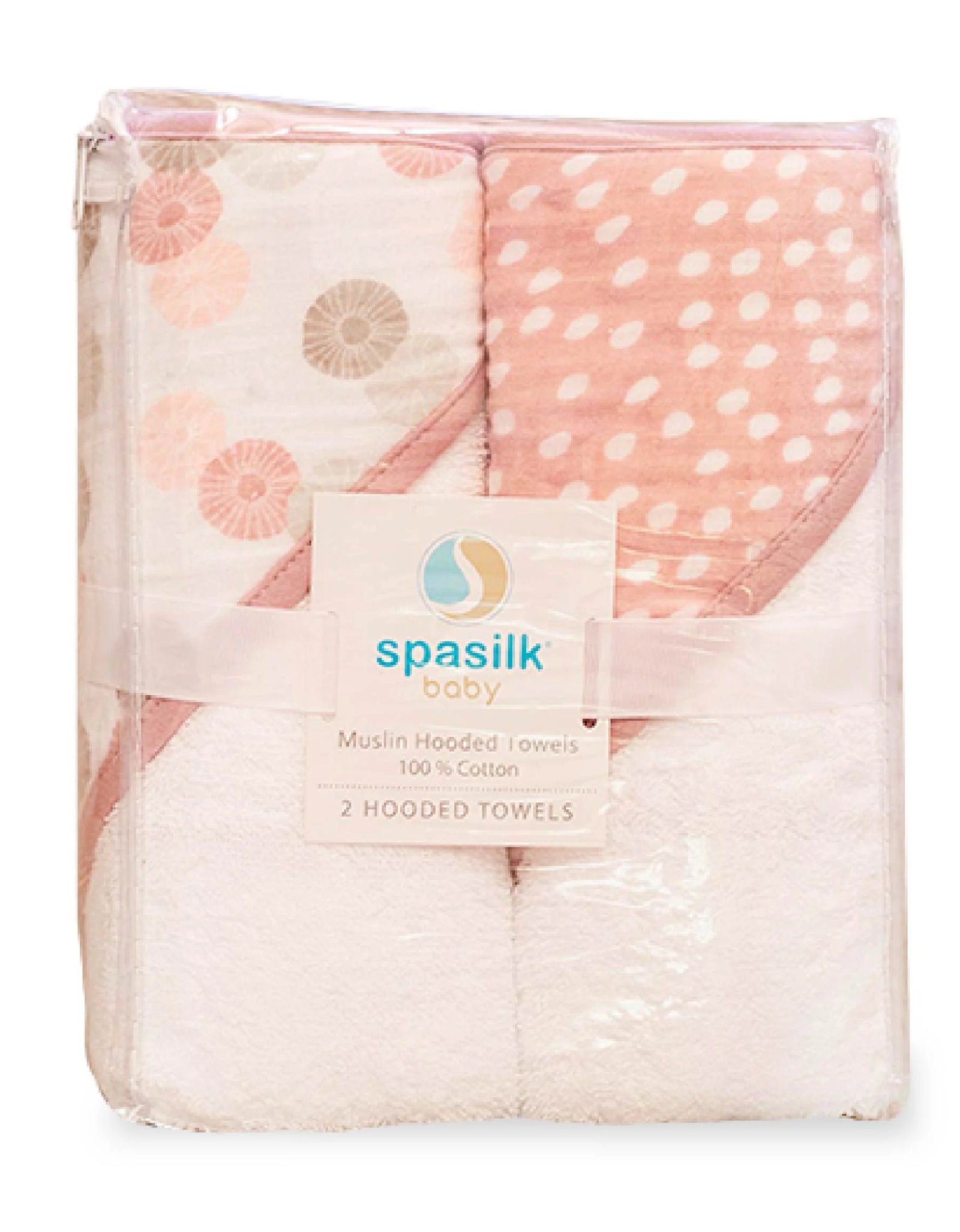 Baby Hooded Towel Bath Set, Muslin Printed Hood, Pack of 2, Pink Shells