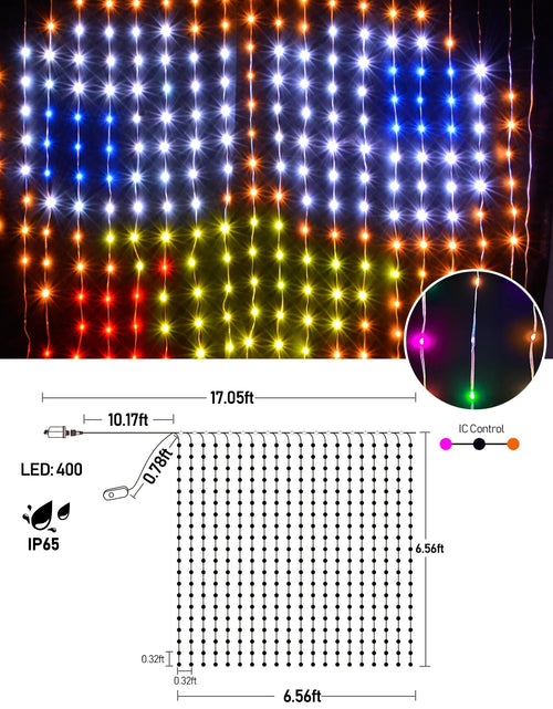 Load image into Gallery viewer, Christmas Curtain Lights, Smart Lights LED, 6.6 X 6.6Ft, 400 RGBIC Leds，Color Changing Window Lights, Dynamic DIY Curtain String Lights for Bedroom Wall, Outdoor IP65 Waterproof
