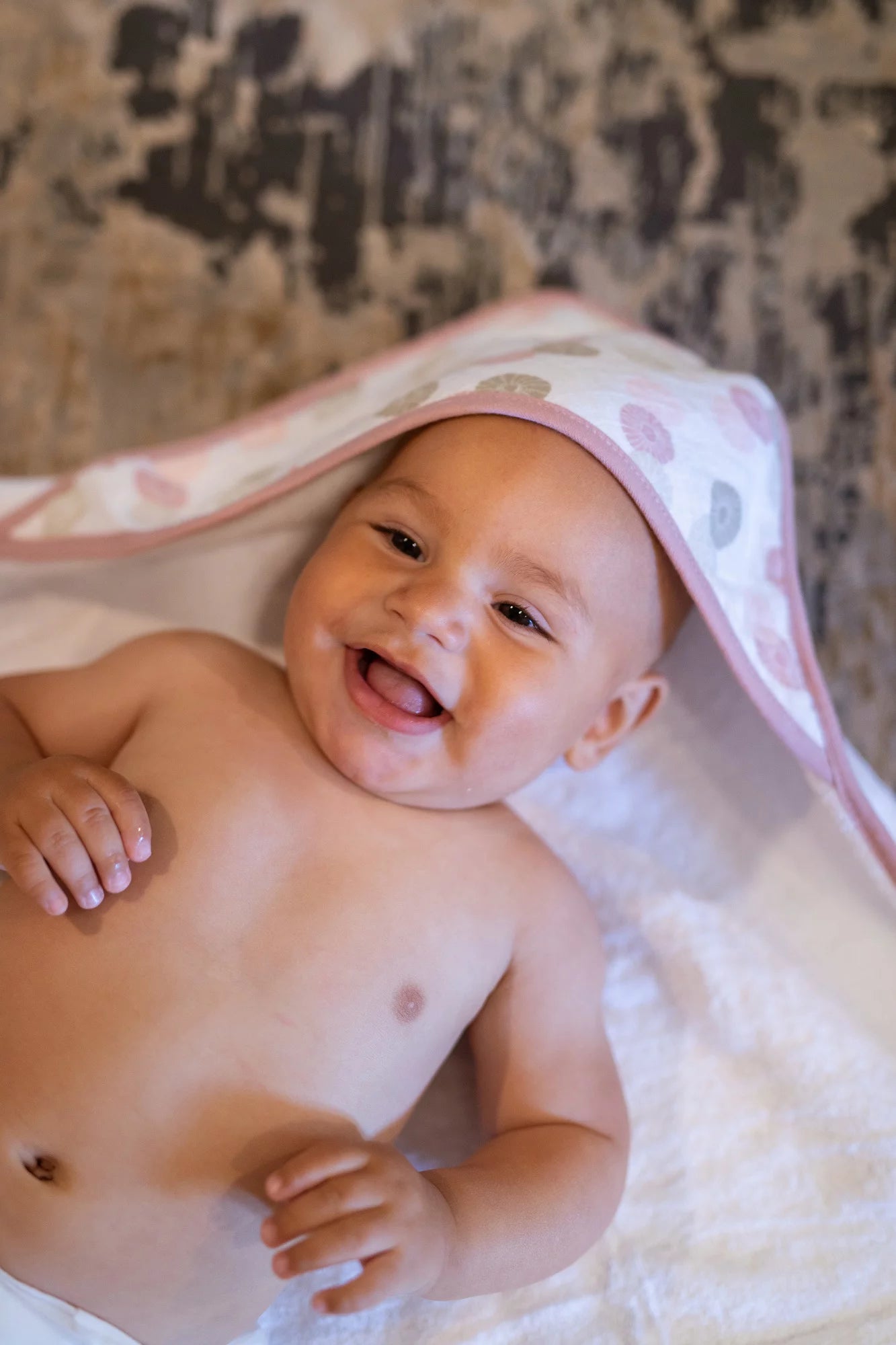 Baby Hooded Towel Bath Set, Muslin Printed Hood, Pack of 2, Pink Shells