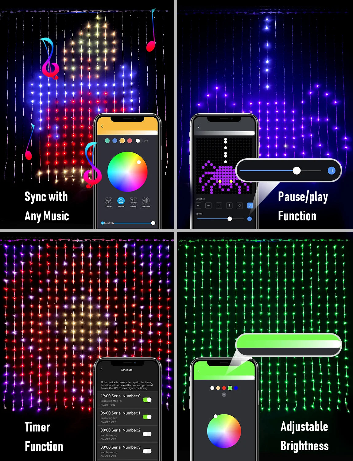 Christmas Curtain Lights, Smart Lights LED, 6.6 X 6.6Ft, 400 RGBIC Leds，Color Changing Window Lights, Dynamic DIY Curtain String Lights for Bedroom Wall, Outdoor IP65 Waterproof