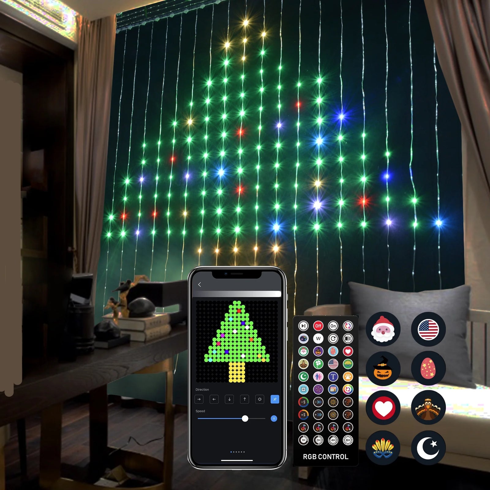 Christmas Curtain Lights, Smart Lights LED, 6.6 X 6.6Ft, 400 RGBIC Leds，Color Changing Window Lights, Dynamic DIY Curtain String Lights for Bedroom Wall, Outdoor IP65 Waterproof