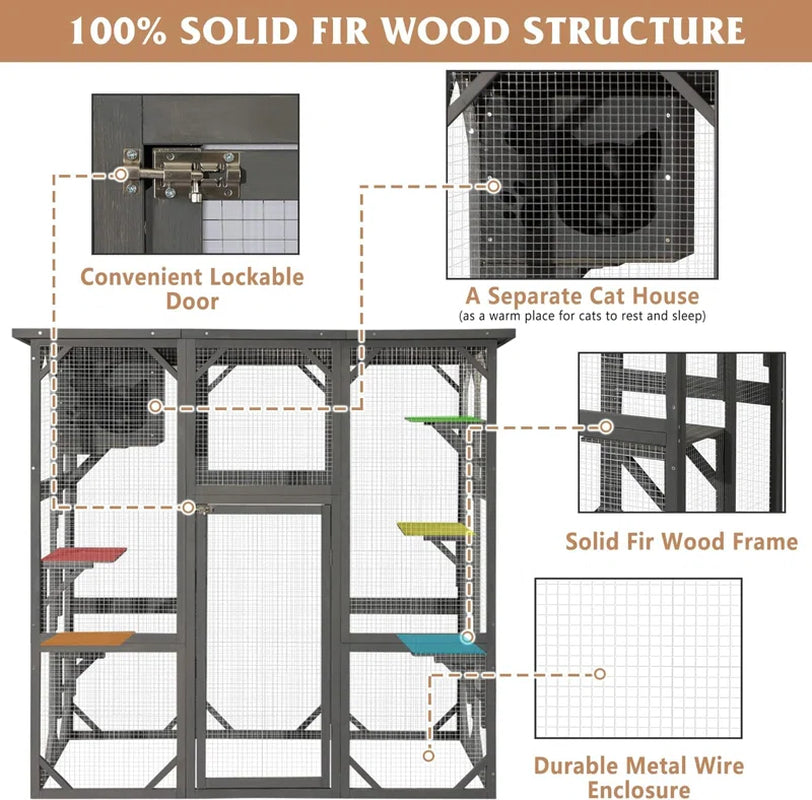Euretta Indoor/Outdoor Playpen Catio Outdoor Cat Enclosure Large Cat House Waterproof